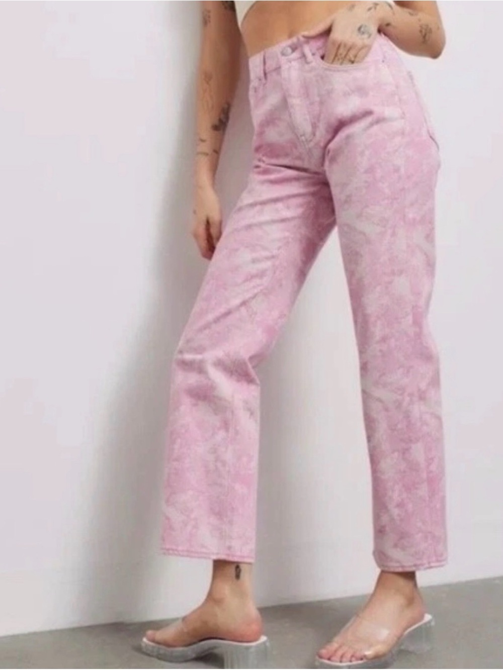 BDG Pink Print Straight Leg Jeans